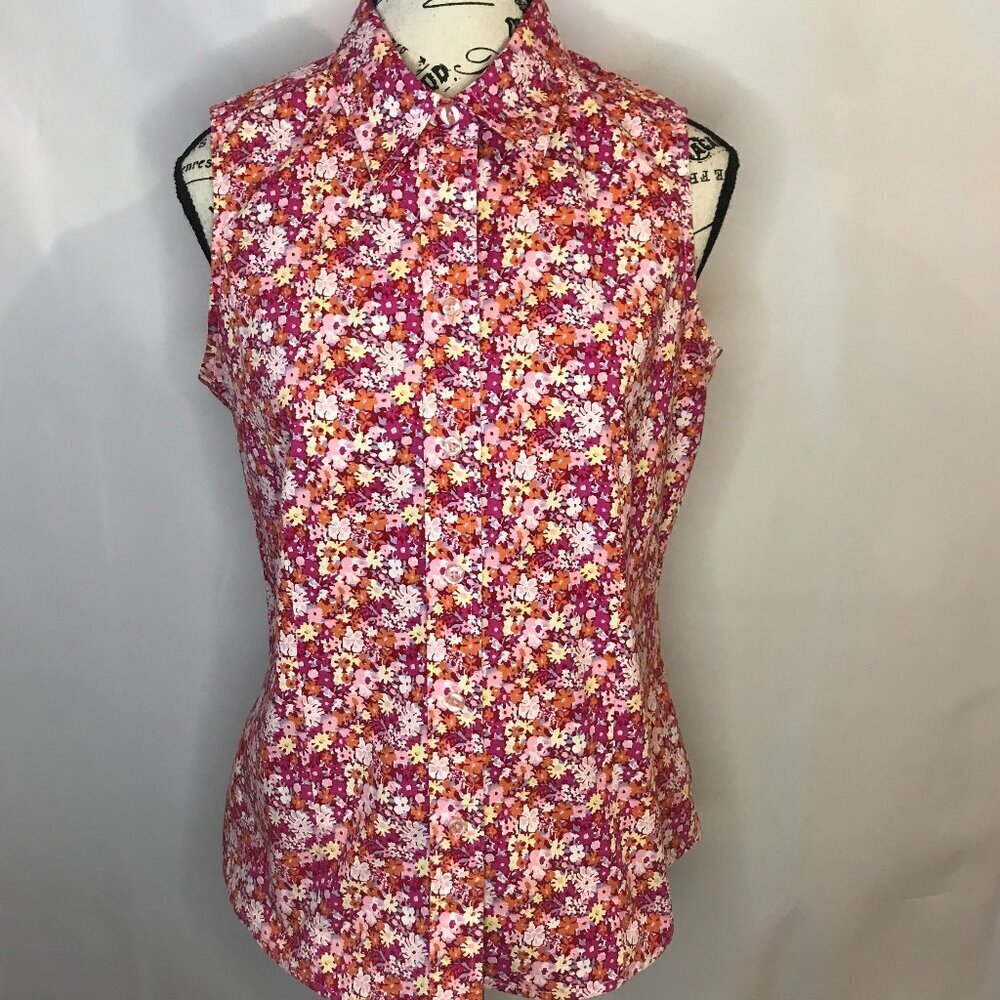 GAP Factory Store Floral Button Down Sleeveless Stretch Blouse Size Medium
